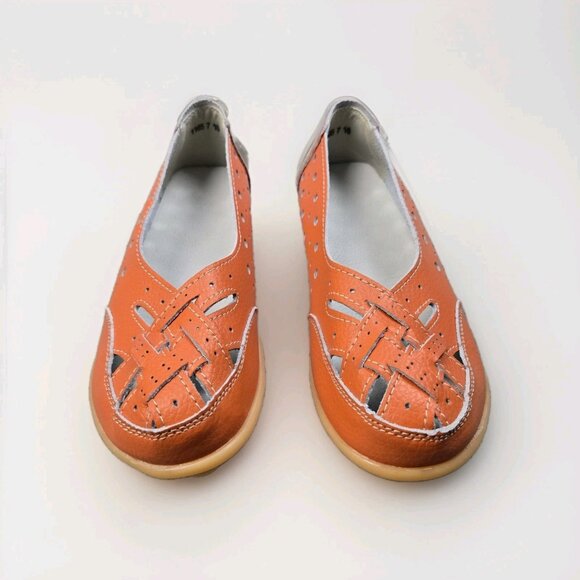 Women's Size 7 Orange Casual Classic Leather Slip On Ballet Flats Comfort Shoes - Picture 3 of 8